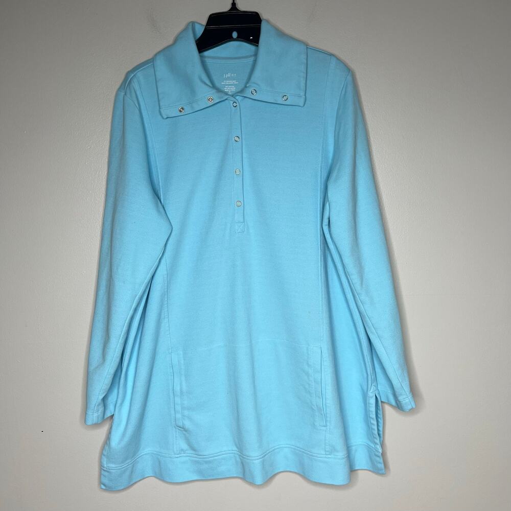 J.Jill Fit Double-Knit Snap-Collared Tunic Light Blue Size XL Tall Lounge Casual